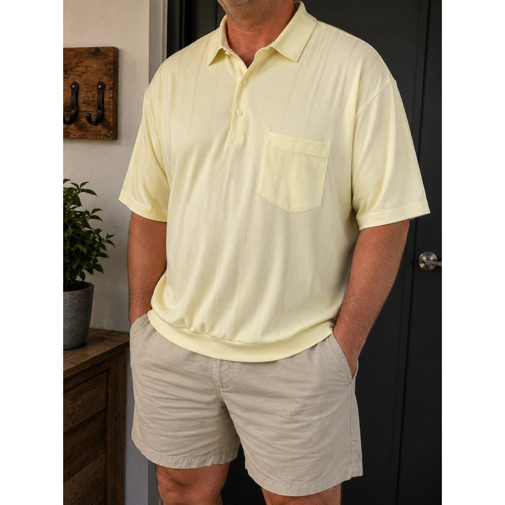 LD Sport International Polo Shirt Mens 2XLT Yellow Textured Stripe Banded Hem